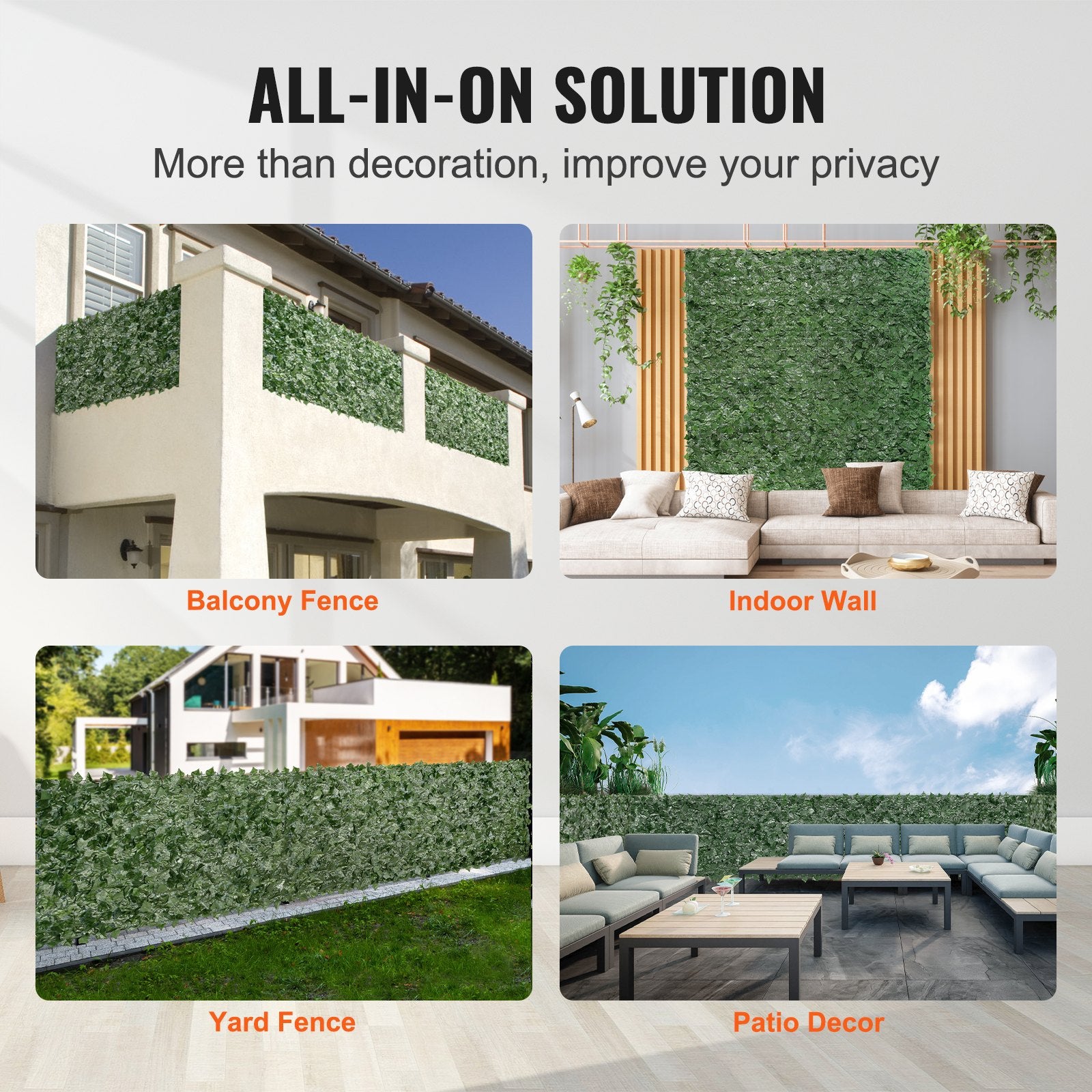 Ivy Privacy Fence, 59 x 158in Artificial Green Wall Screen, Greenery Ivy Fence w/ Mesh Cloth Backing and Strengthened Joint, Faux Hedges Vine Leaf Decoration for Outdoor Garden, Yard, Balcony - Image 6