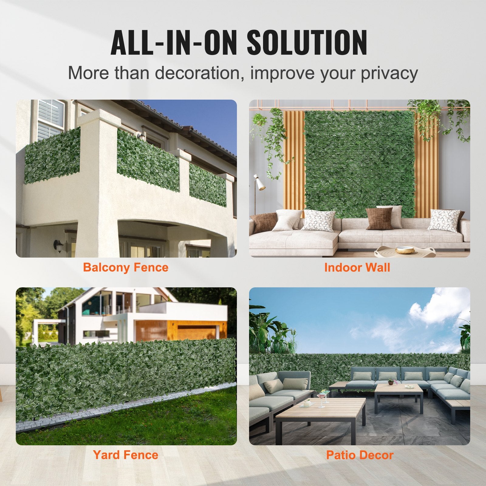 Ivy Privacy Fence, 1830 x 2440 mm Artificial Green Wall Screen, Greenery Ivy Fence with Mesh Cloth Backing and Strengthened Joint, Faux Hedges Vine Leaf Decoration for Outdoor Garden, Yard - Image 6