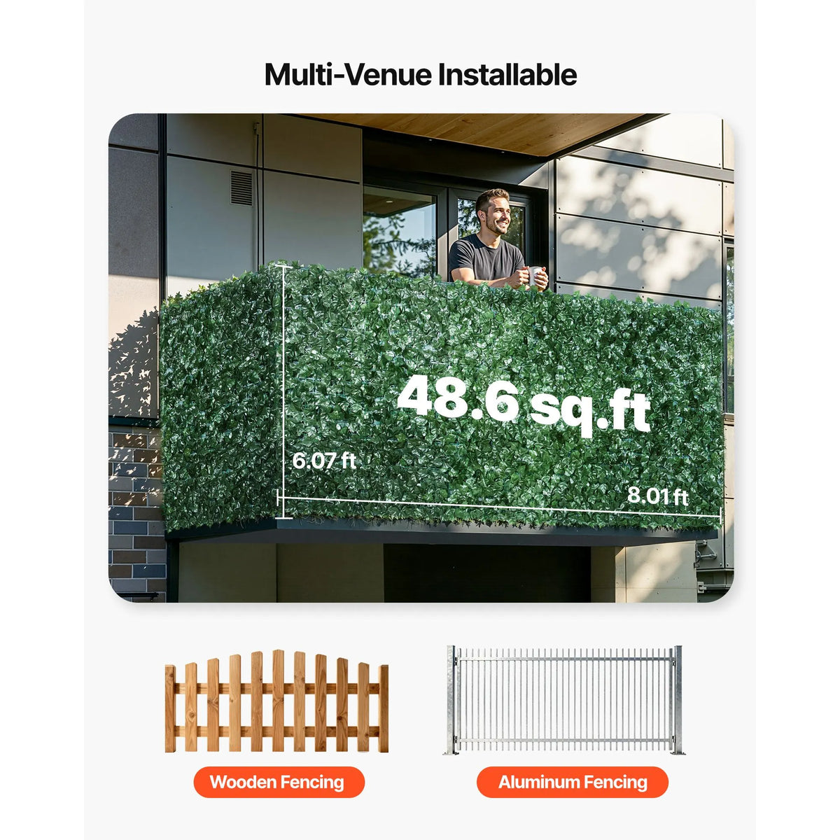 Ivy Privacy Fence, 2440 x 1830 mm Artificial Green Wall Screen, Greenery Ivy Fence with Strengthened Joint, Faux Hedges Vine Leaf Decoration for Outdoor Garden, Yard, Balcony, Patio Decor - Image 5