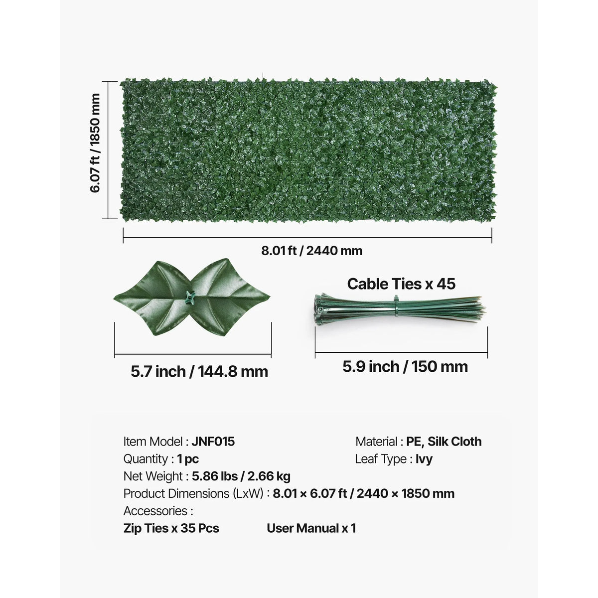 Ivy Privacy Fence, 2440 x 1830 mm Artificial Green Wall Screen, Greenery Ivy Fence with Strengthened Joint, Faux Hedges Vine Leaf Decoration for Outdoor Garden, Yard, Balcony, Patio Decor - Image 6