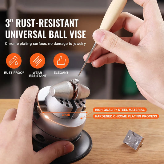 Ball Vise, 3" Engraving Setting Tool, 360° Rotation Engraving Block Vise, 70 PCS Attachment Jewelry Engraving Block Tools Standard Block for Gemstone Inlay and Small-Scale Engraving - Image 2