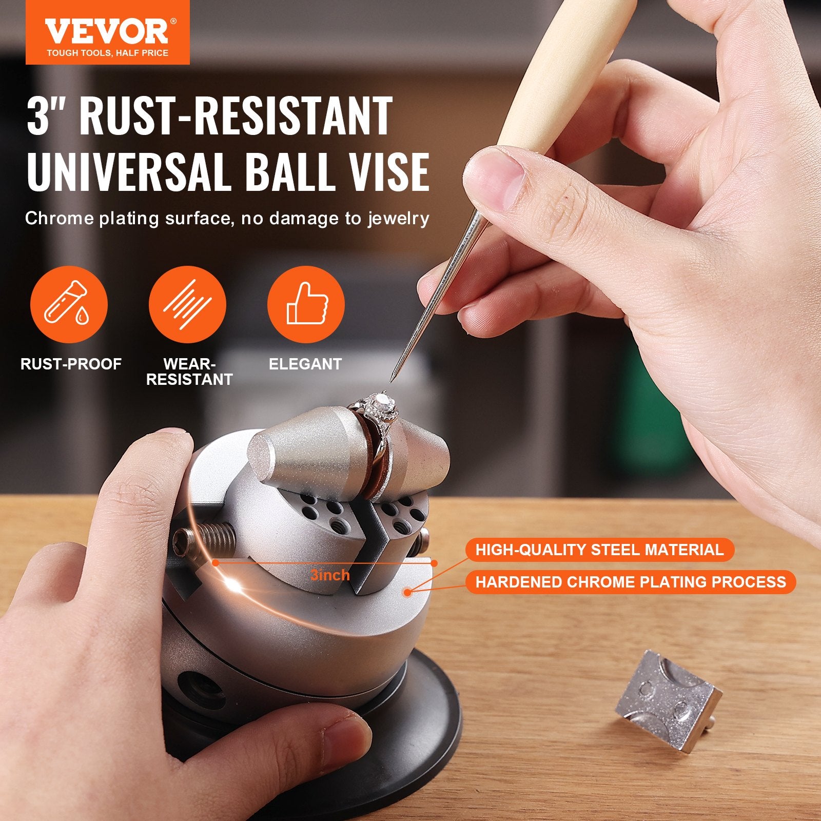 Ball Vise, 3" Engraving Setting Tool, 360° Rotation Engraving Block Vise, 70 PCS Attachment Jewelry Engraving Block Tools Standard Block for Gemstone Inlay and Small-Scale Engraving - Image 2