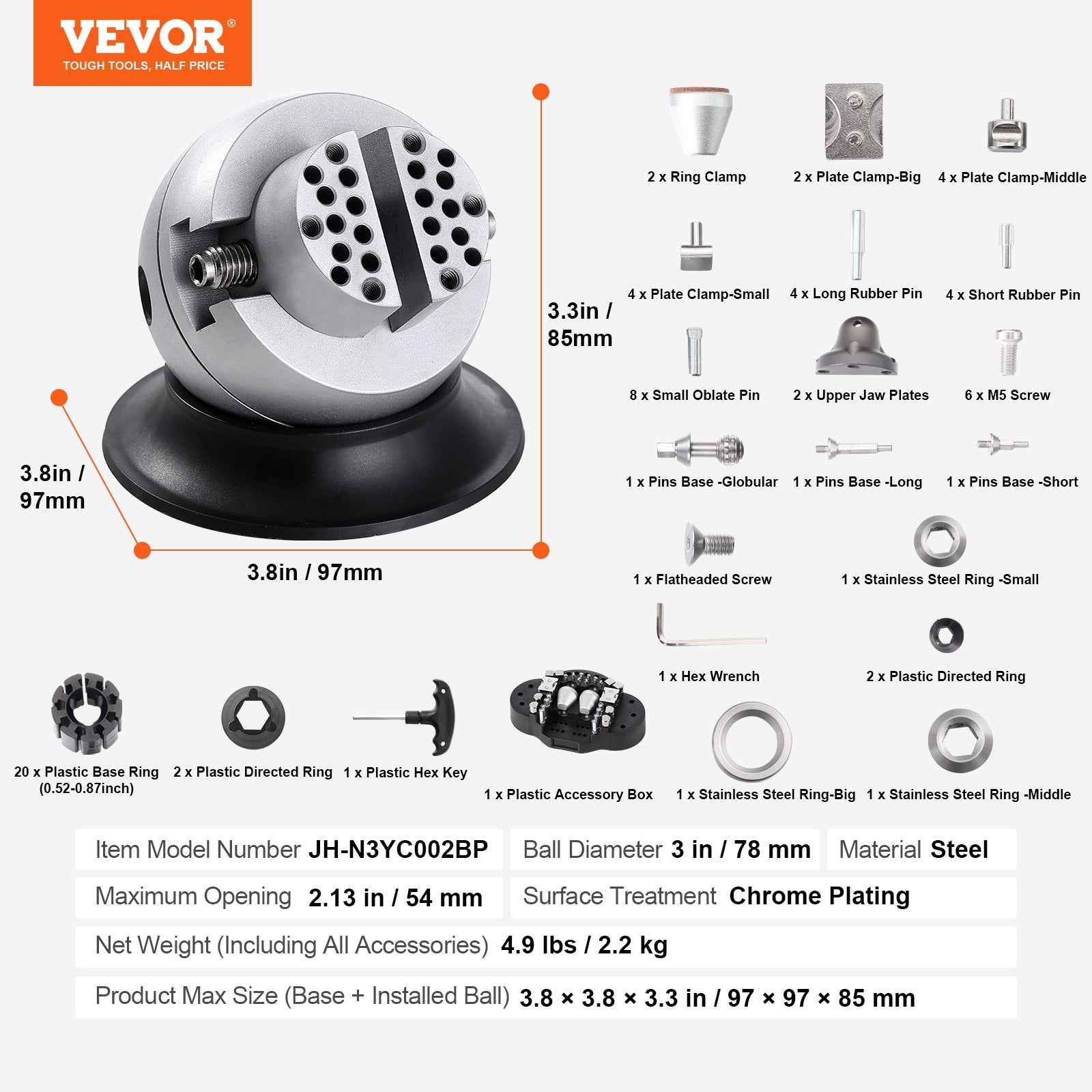 Ball Vise, 3" Engraving Setting Tool, 360° Rotation Engraving Block Vise, 70 PCS Attachment Jewelry Engraving Block Tools Standard Block for Gemstone Inlay and Small-Scale Engraving - Image 7