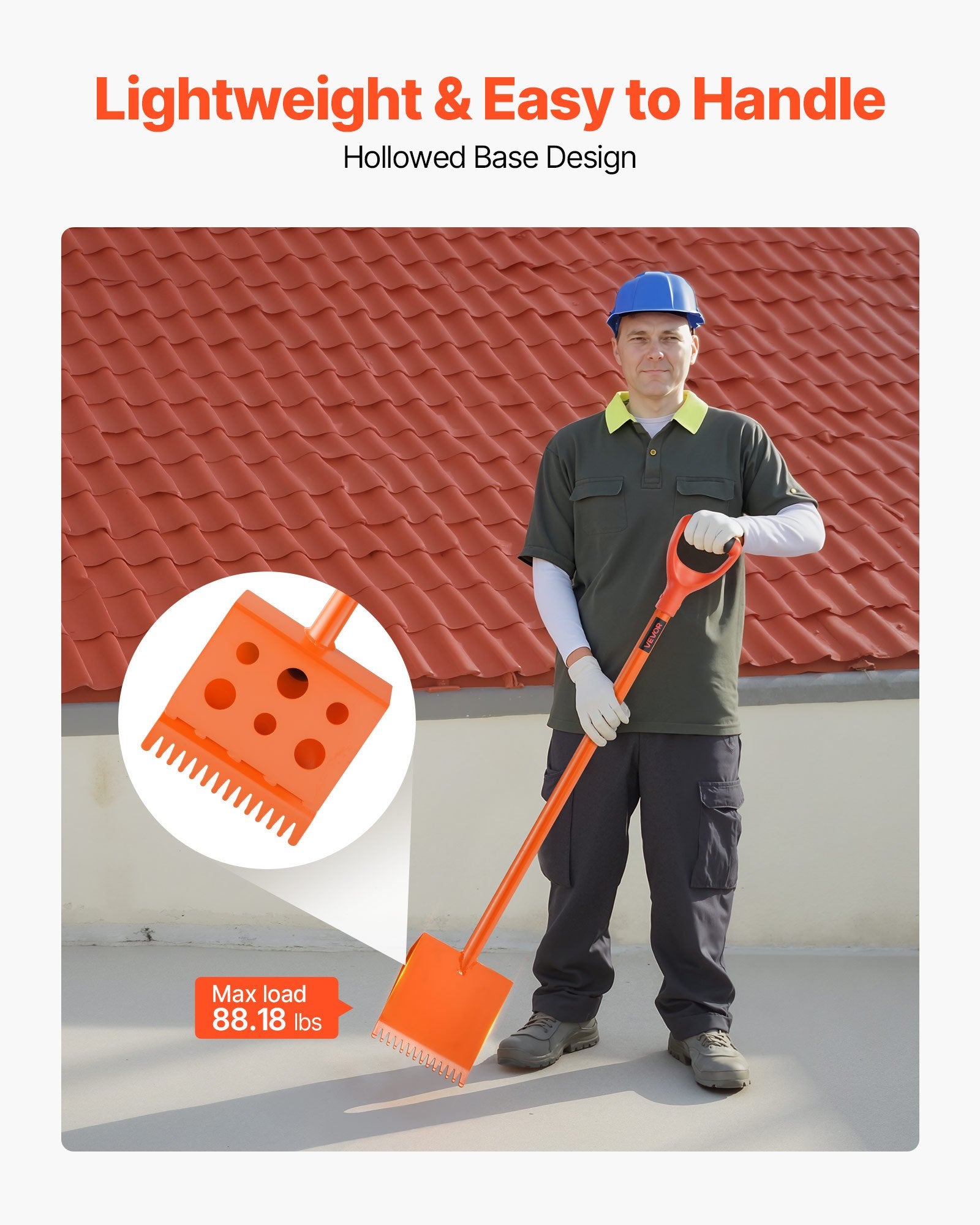 Shingle Shovel 1 Pack, D-Grip Handle Shingle Roof Ripper, High Hardness 45# Steel & Lightweight Easy Tearing Off Roofing & Nails Tool, ideal for Commercial and Residential Use,Orange - Image 4