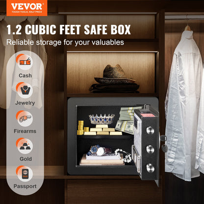 Safe 1.2 Cubic Feet Home Safe Steel for Cash Gold 15.8x11.8x13.8 inch - Image 2