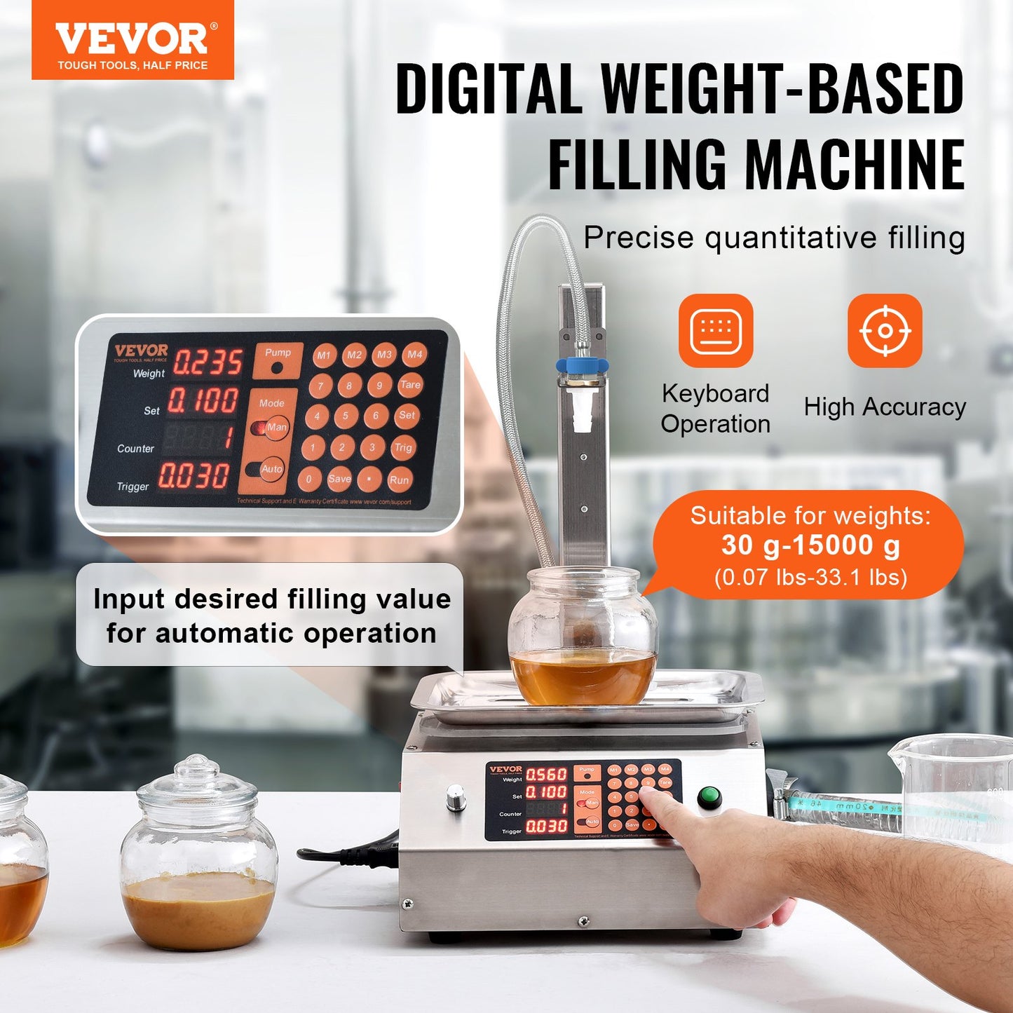 Liquid Filling Machine, 30-15000 g Weighing Capacity, Automatic Bottle Filler Machine Bottling Machine Digital Control for Milk, Water, Oil, Wine, Beverage, Detergent, Shampoo (Single Nozzle) - Image 2