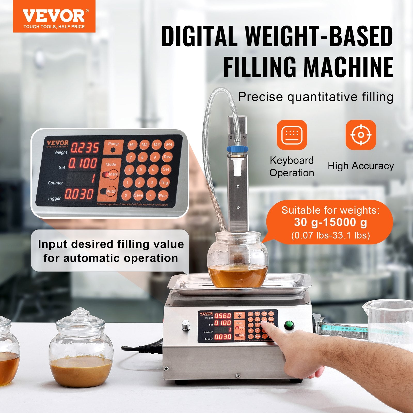 Liquid Filling Machine, 30-15000 g Weighing Capacity, Automatic Bottle Filler Machine Bottling Machine Digital Control for Milk, Water, Oil, Wine, Beverage, Detergent, Shampoo (Single Nozzle) - Image 2