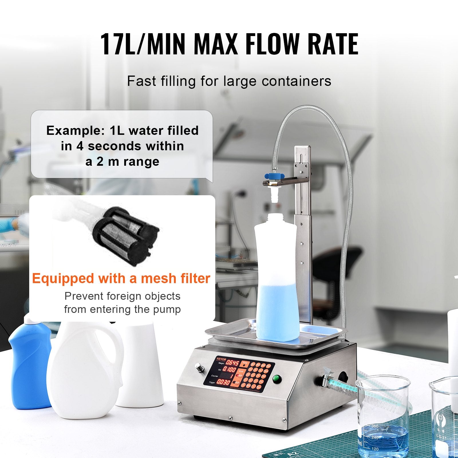 Liquid Filling Machine, 30-15000 g Weighing Capacity, Automatic Bottle Filler Machine Bottling Machine Digital Control for Milk, Water, Oil, Wine, Beverage, Detergent, Shampoo (Single Nozzle) - Image 3