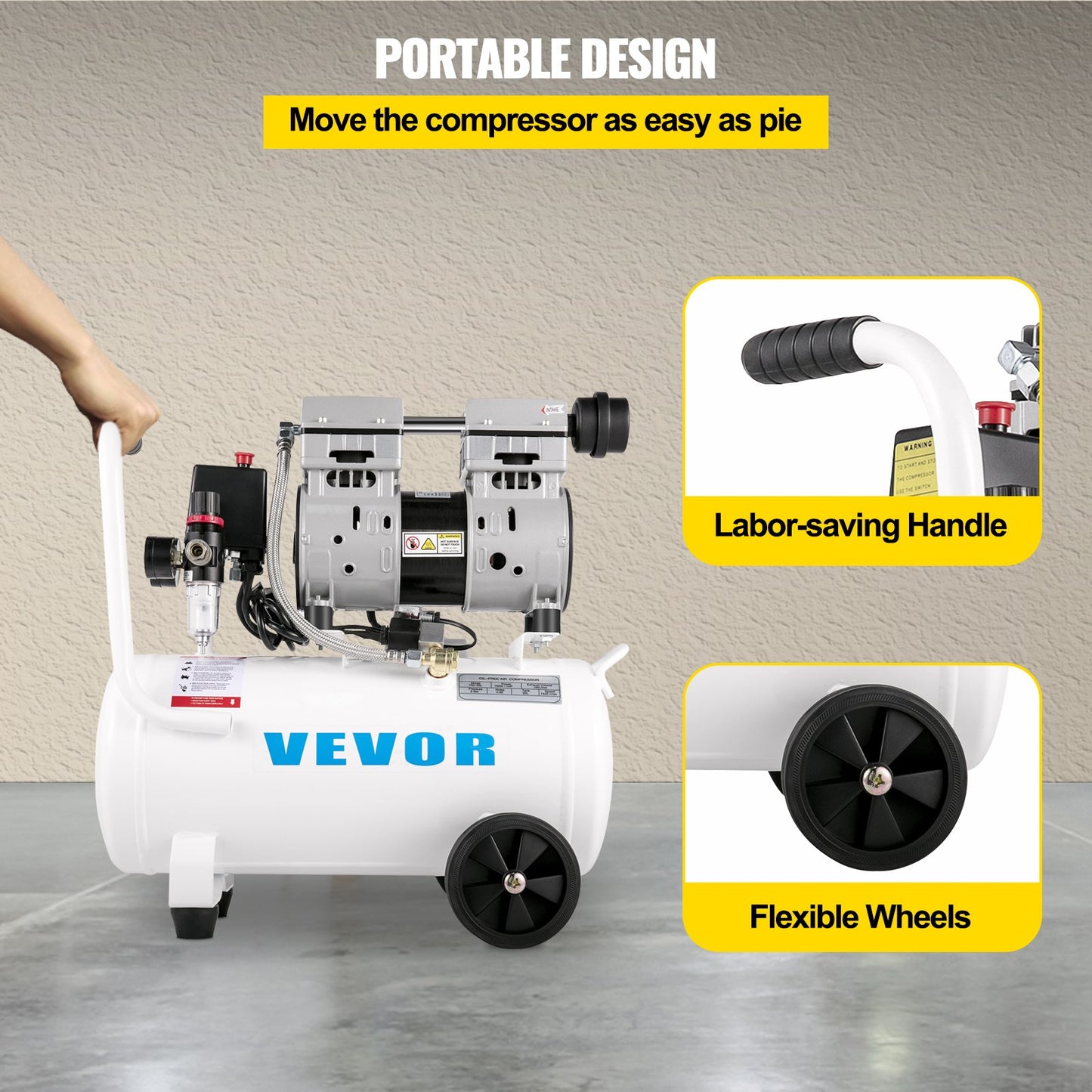 Air Compressor 6.6 Gallon, Portable Air Compressor 1 HP, Oil Free Air Compressor Steel Tank 750W, Pancake Air Compressor 115 PSI, Ultra Quiet Compressor for Home Repair, Tire Inflation - Image 5