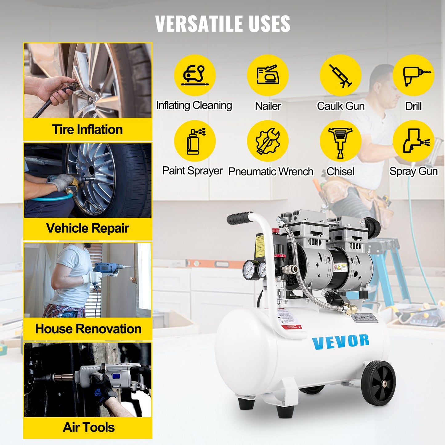 Air Compressor 6.6 Gallon, Portable Air Compressor 1 HP, Oil Free Air Compressor Steel Tank 750W, Pancake Air Compressor 115 PSI, Ultra Quiet Compressor for Home Repair, Tire Inflation - Image 6