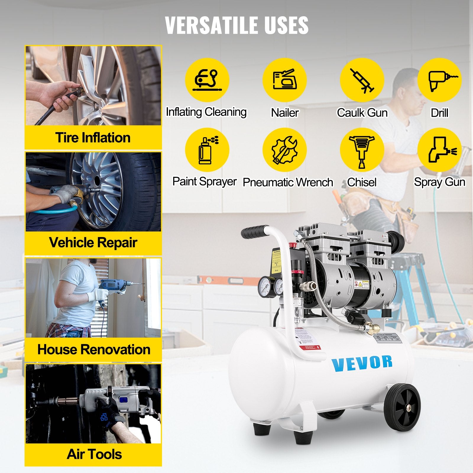 Air Compressor 6.6 Gallon, Portable Air Compressor 1 HP, Oil Free Air Compressor Steel Tank 750W, Pancake Air Compressor 115 PSI, Ultra Quiet Compressor for Home Repair, Tire Inflation - Image 6