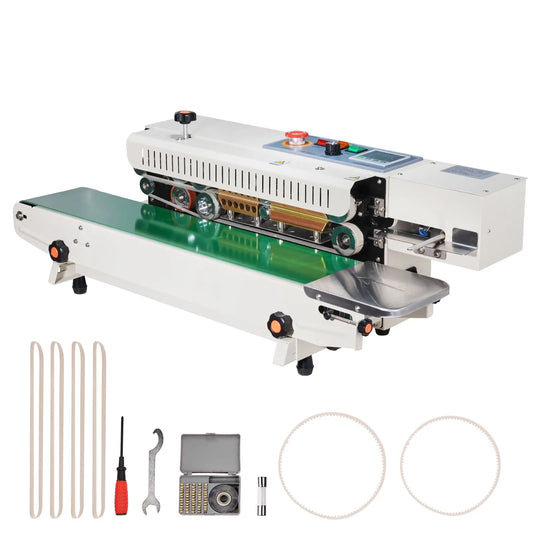 Continuous Bag Band Sealing Machine, 6-12 mm Seal Width, Horizontal Band Sealer Machine with Digital Temperature Control, Bag Sealer for 0.02-0.8 mm Plastic Bags Films with Inflation Function