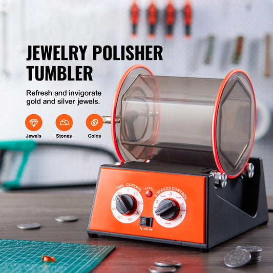 Jewelry Polisher Tumbler, 11lbs/5kg Capacity Mini Rotary Tumbler Machine with 0-60 Minutes Timer, 5 Speeds Jewelry Rotary Finisher for Surface Polishing Grinding Buffing Gemstones Jewels Coins - Image 2