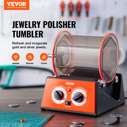 Jewelry Polisher Tumbler, 11lbs/5kg Capacity Mini Rotary Tumbler Machine with 0-60 Minutes Timer, 5 Speeds Jewelry Rotary Finisher for Surface Polishing Grinding Buffing Gemstones Jewels Coins - Image 2