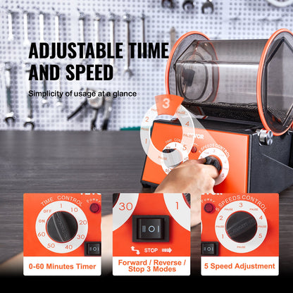 Jewelry Polisher Tumbler, 11lbs/5kg Capacity Mini Rotary Tumbler Machine with 0-60 Minutes Timer, 5 Speeds Jewelry Rotary Finisher for Surface Polishing Grinding Buffing Gemstones Jewels Coins - Image 4