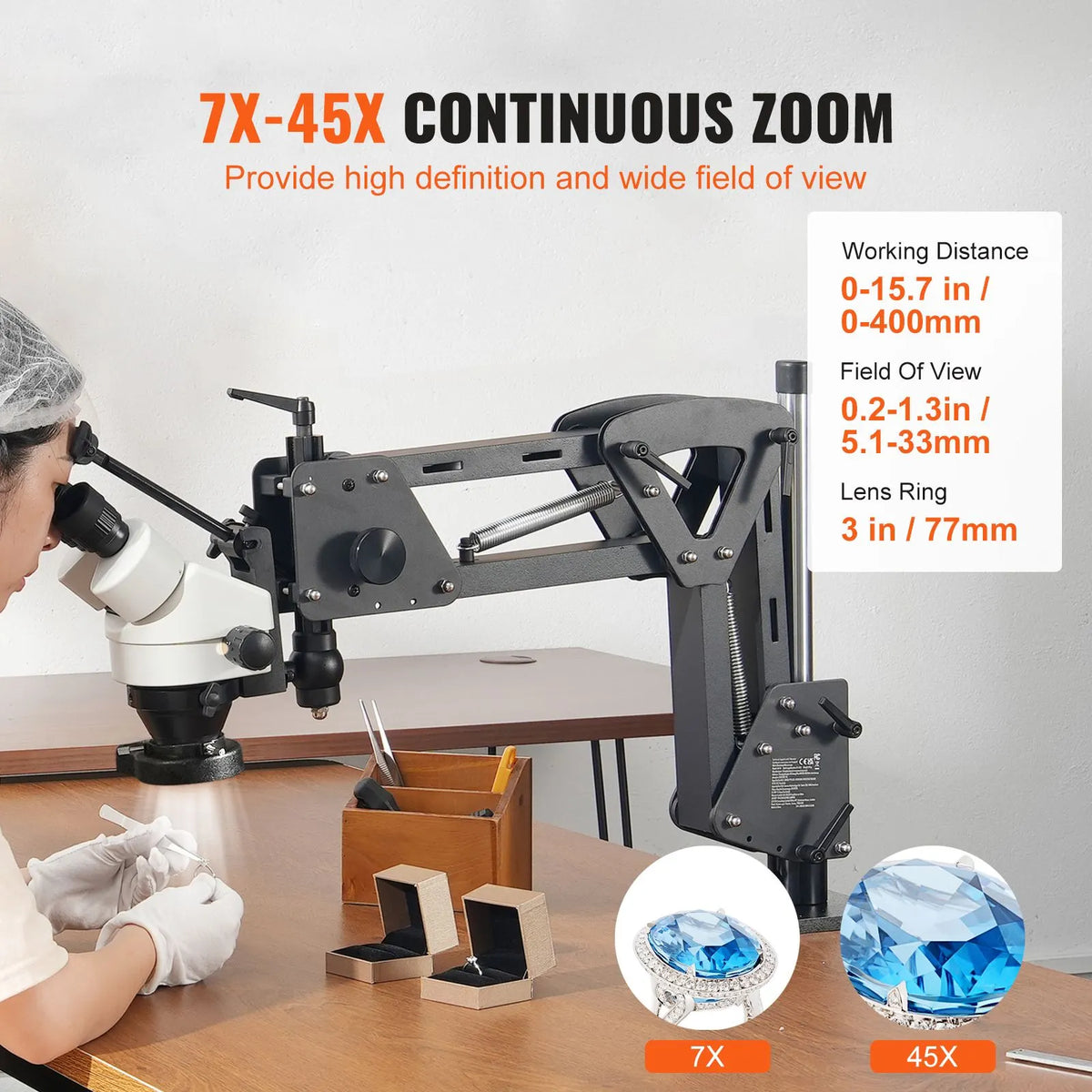 Multi-Directional Microscope with Spring Bracket, 7X-45X Magnification Jewelry Microscope, Micro Jewelry Inlaid Stand with Integrated USB Ring LED Light, Jewelers Microscope for Jewelry Inlay - Image 2