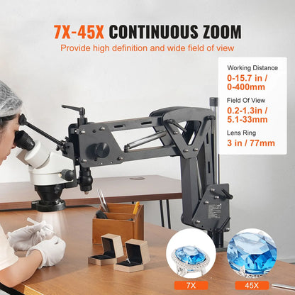 Multi-Directional Microscope with Spring Bracket, 7X-45X Magnification Jewelry Microscope, Micro Jewelry Inlaid Stand with Integrated USB Ring LED Light, Jewelers Microscope for Jewelry Inlay - Image 2