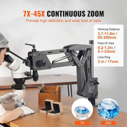 Multi-Directional Microscope with Spring Bracket, 7X-45X Magnification Jewelry Microscope, Micro Jewelry Inlaid Stand with Integrated USB Ring LED Light and 360° Ball Vise, for Jewelry Inlay - Image 2