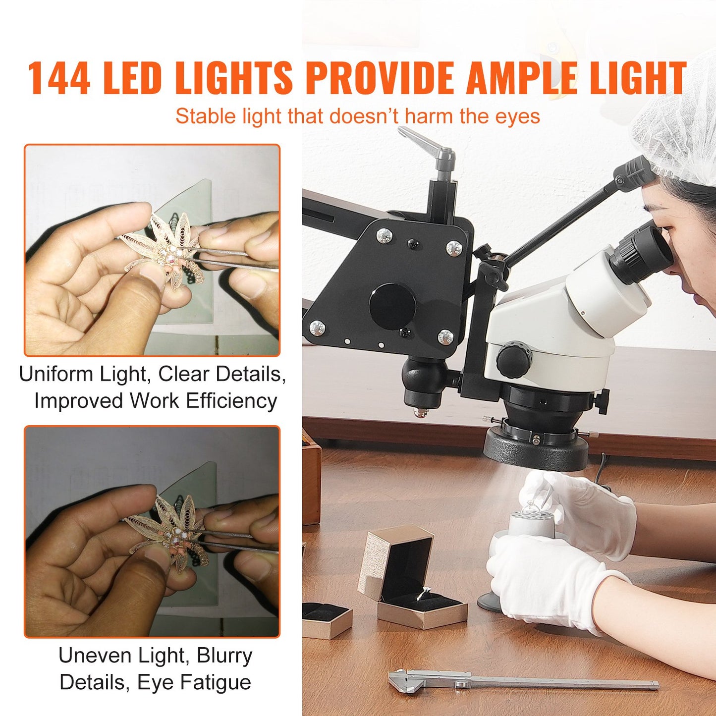 Multi-Directional Microscope with Spring Bracket, 7X-45X Magnification Jewelry Microscope, Micro Jewelry Inlaid Stand with Integrated USB Ring LED Light and 360° Ball Vise, for Jewelry Inlay - Image 5