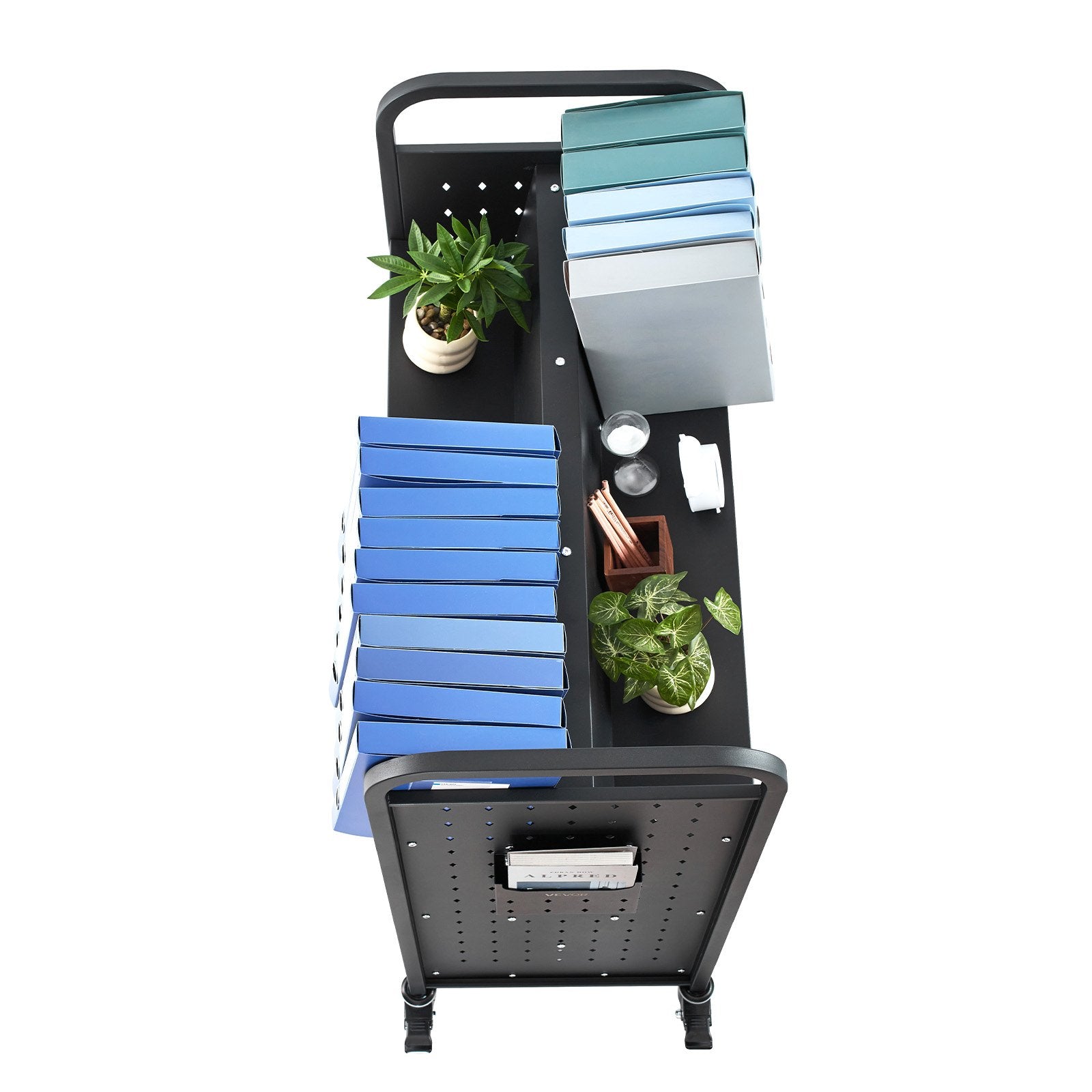 Rolling Library Book Cart, 150 kg Capacity, 97 x 51.5 x 122.5 cm Library Cart, Double Sided W-Shaped Shelves with 76.2 mm Lockable Wheels, Book Truck for Home Shelves Office and School, Black - Image 9