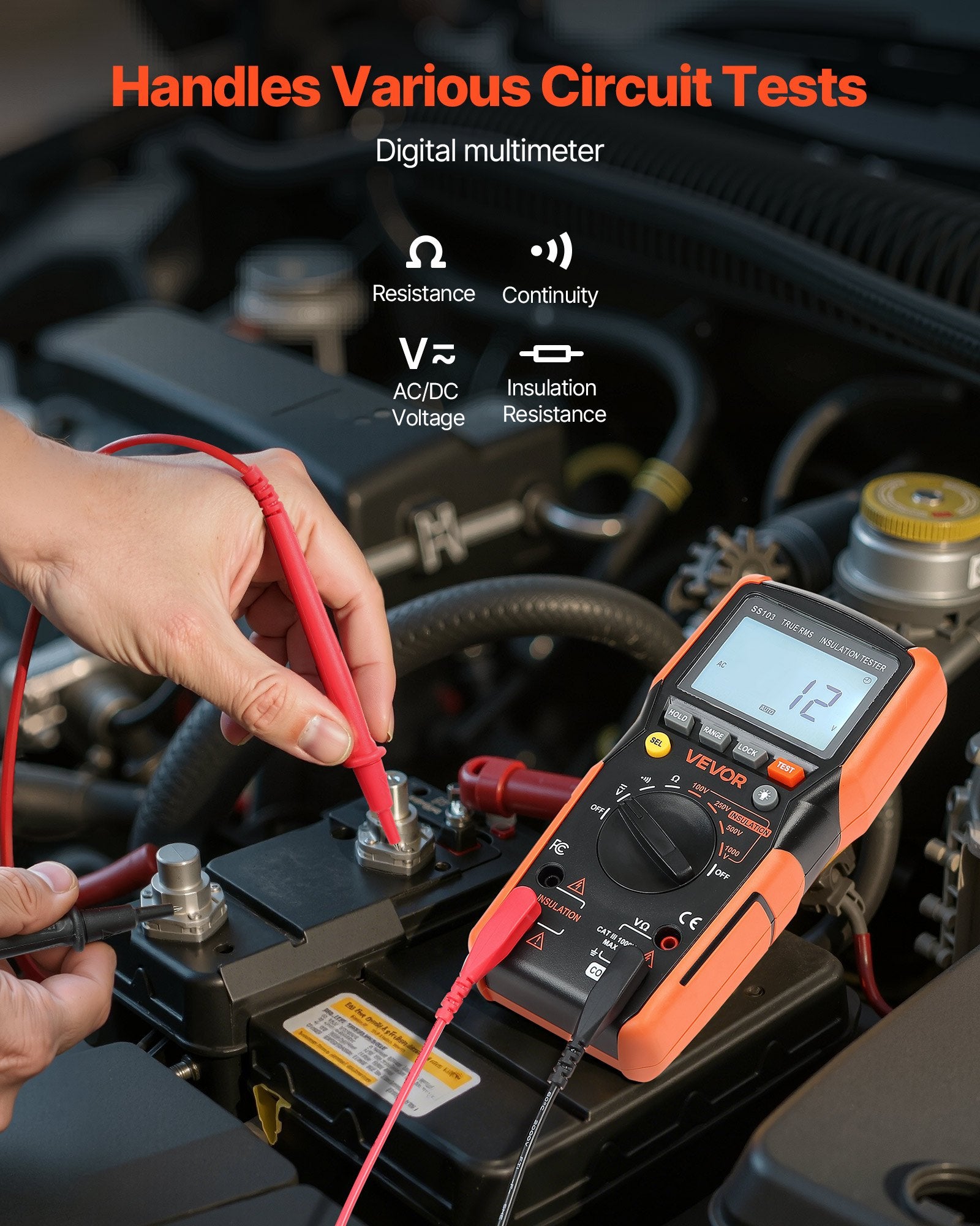 Digital Multimeter, 4000-Count TRMS Voltmeter Ohmmeter, 1000V AC/DC Voltage Tester with Switchable Auto/Manual Range for Voltage, Resistance, and Continuity Measurment - Image 2