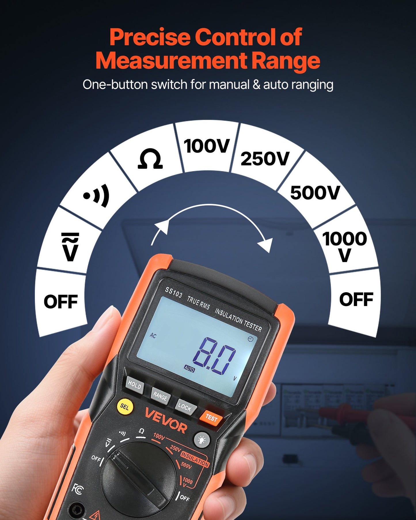 Digital Multimeter, 4000-Count TRMS Voltmeter Ohmmeter, 1000V AC/DC Voltage Tester with Switchable Auto/Manual Range for Voltage, Resistance, and Continuity Measurment - Image 4