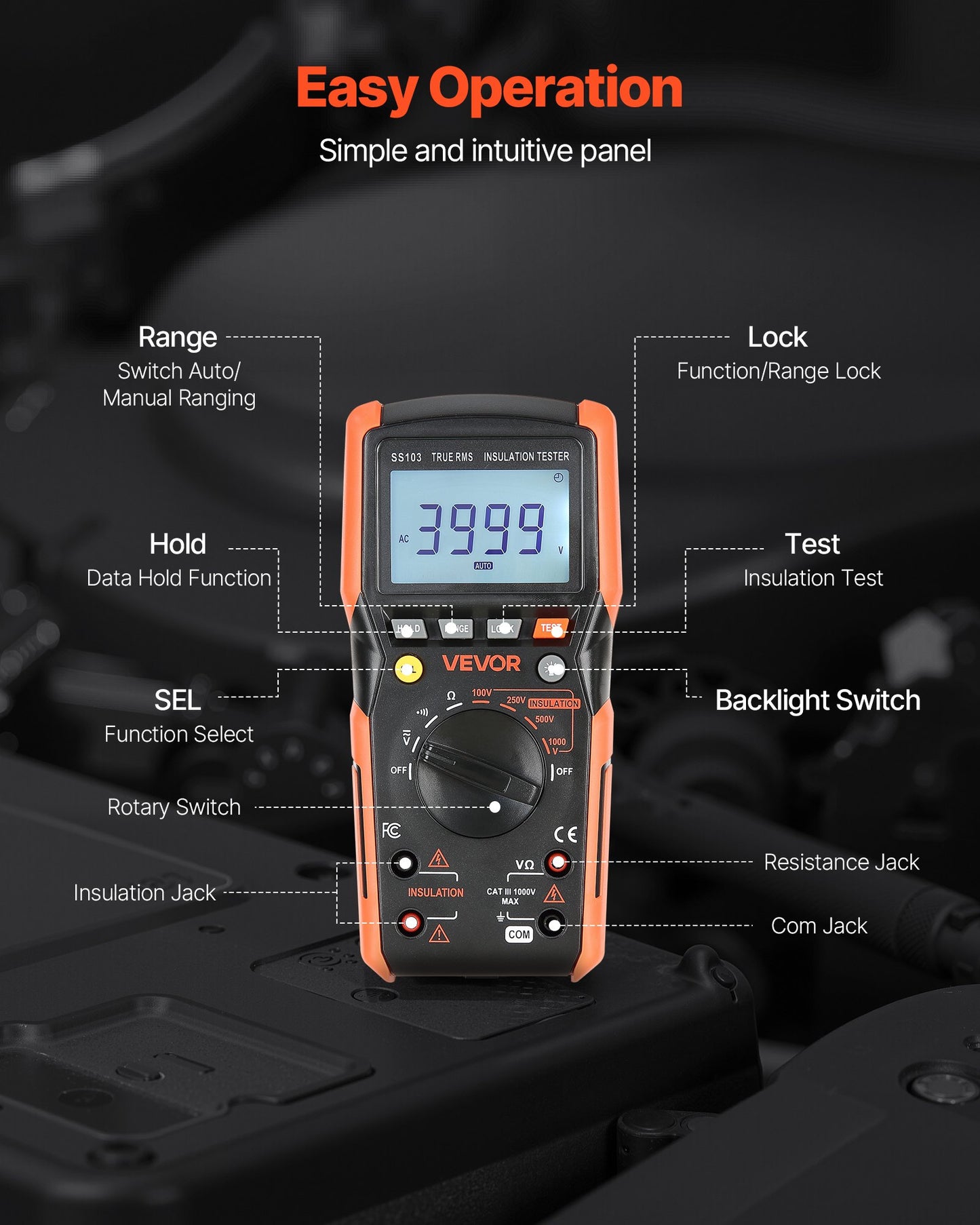 Digital Multimeter, 4000-Count TRMS Voltmeter Ohmmeter, 1000V AC/DC Voltage Tester with Switchable Auto/Manual Range for Voltage, Resistance, and Continuity Measurment - Image 6