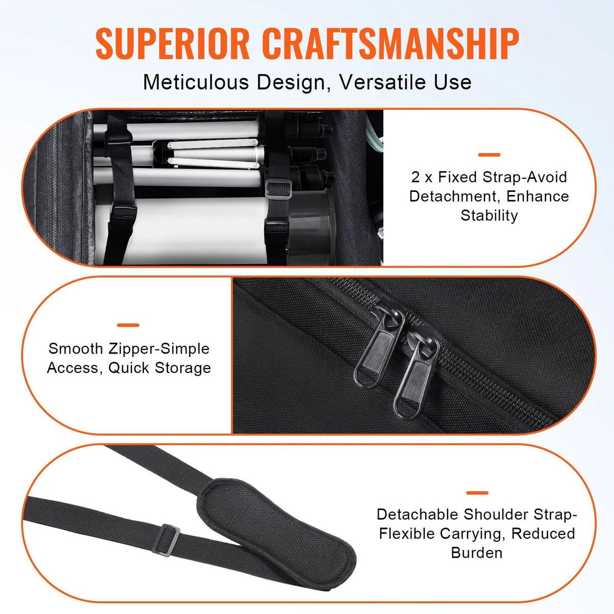 Telescope Case, 560 mm, Telescope Storage Bag with Fixed Buckles, Multi-Pocket & Detachable Divider for Telescope, Shock-Absorbent Telescope Carrying Case to Easily Secure Optical Tube & Tripod - Image 6