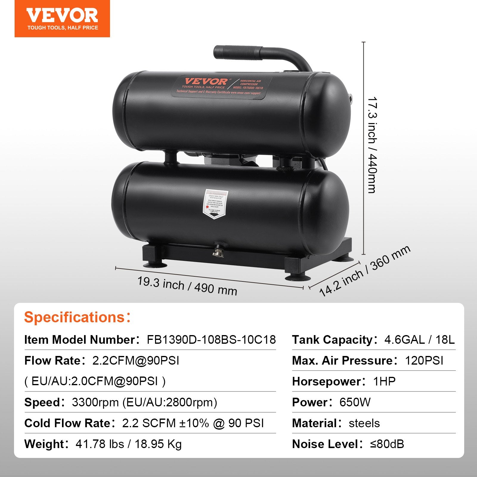Air Compressor Compact Portable Oil Free Compressor 18L 90 PSI - Image 7