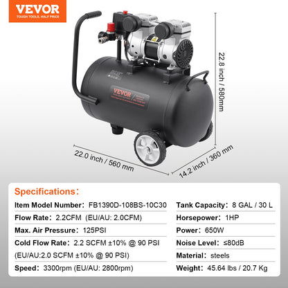 Air Compressor Compact Portable Oil Free Compressor 30L 90 PSI - Image 7