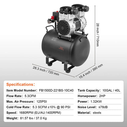 Air Compressor Compact Portable Oil Free Compressor 40L 90 PSI - Image 7