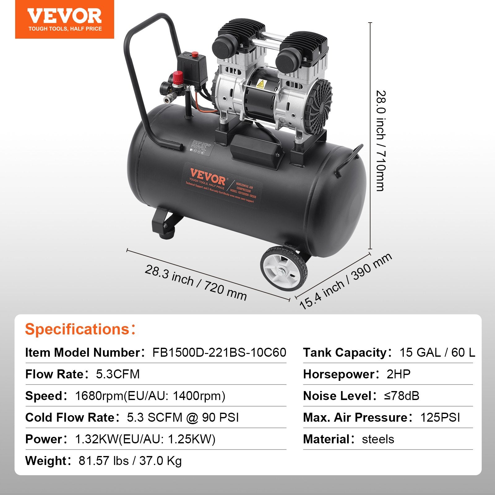 Air Compressor Compact Portable Oil Free Compressor 60L 90 PSI - Image 7
