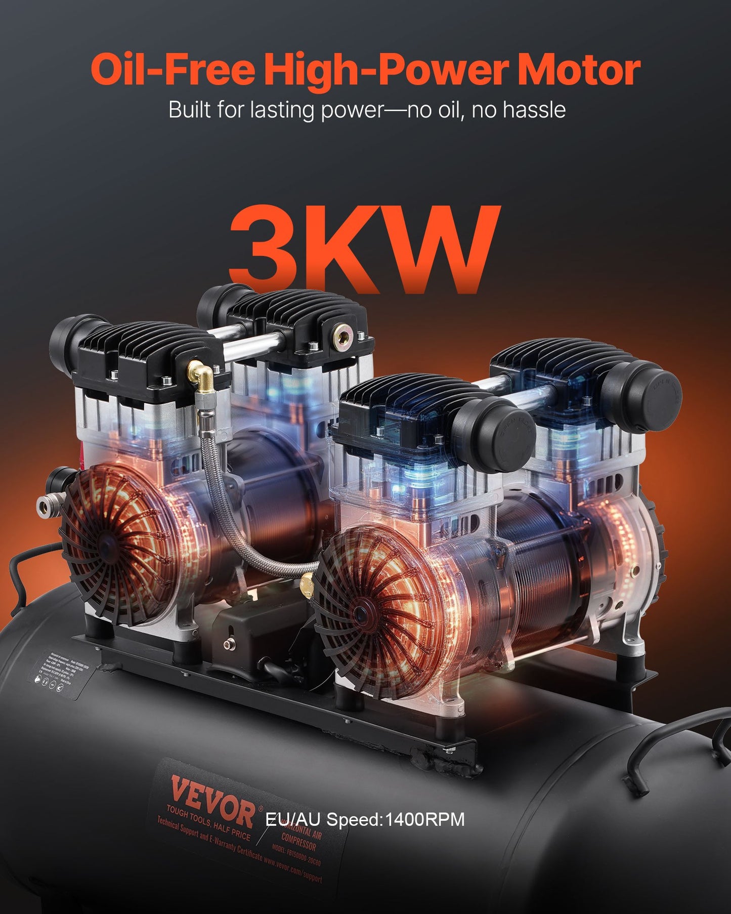 Air Compressor Compact Portable Oil Free Compressor 75L 90 PSI - Image 2