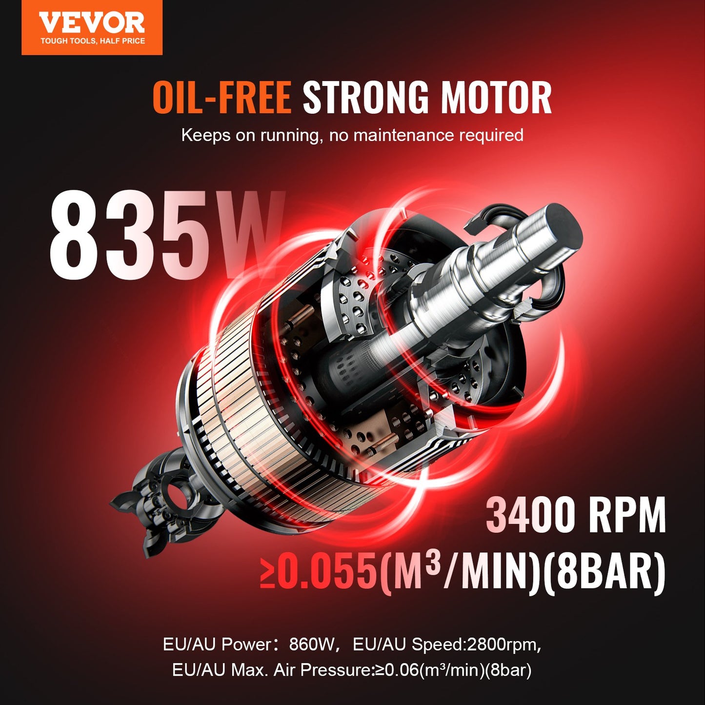 Air Compressor Compact Portable Oil Free Compressor 8L 8bar - Image 2