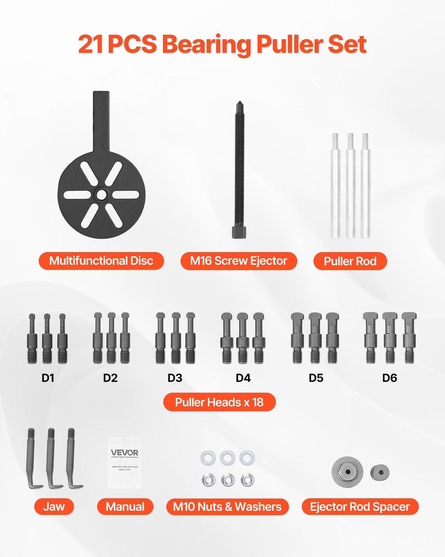 21-in-1 Bearing Puller Set, 21 PCS 3-Jaw Hook Puller for Internal External Bearings and Bearing Without Inner Shaft, Multifunctional Bearing Removal Tool with Heavy Duty Portable Storage Case - Image 6