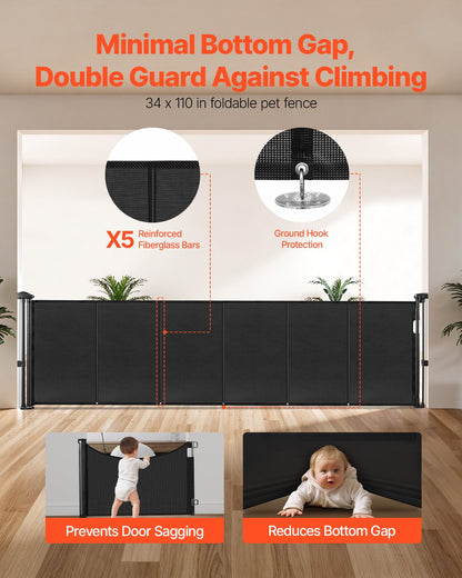 Retractable Baby Gate, 870 mm Tall, Extends up to 2800 mm Wide, Retractable Gate for Kids or Pets, Mesh Material, Easy to Install for Indoor Stairs, Doorways, Hallways, Playrooms, Black - Image 2