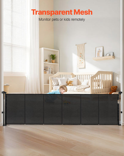 Retractable Baby Gate, 870 mm Tall, Extends up to 2800 mm Wide, Retractable Gate for Kids or Pets, Mesh Material, Easy to Install for Indoor Stairs, Doorways, Hallways, Playrooms, Black - Image 4