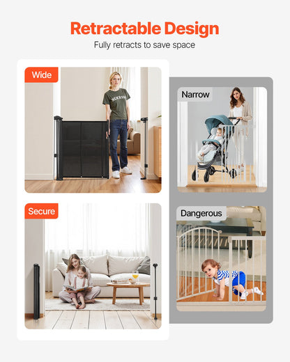 Retractable Baby Gate, 870 mm Tall, Extends up to 2800 mm Wide, Retractable Gate for Kids or Pets, Mesh Material, Easy to Install for Indoor Stairs, Doorways, Hallways, Playrooms, Black - Image 6