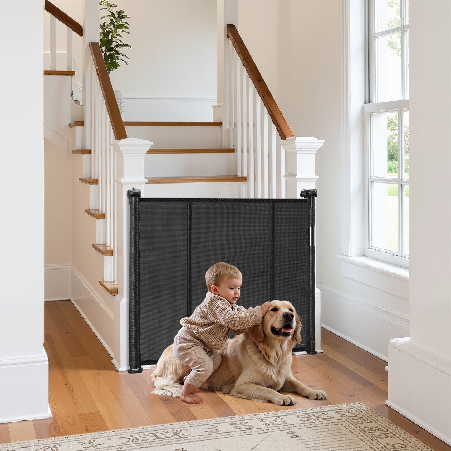 Retractable Baby Gate, 870 mm Tall, Extends up to 2800 mm Wide, Retractable Gate for Kids or Pets, Mesh Material, Easy to Install for Indoor Stairs, Doorways, Hallways, Playrooms, Black - Image 8
