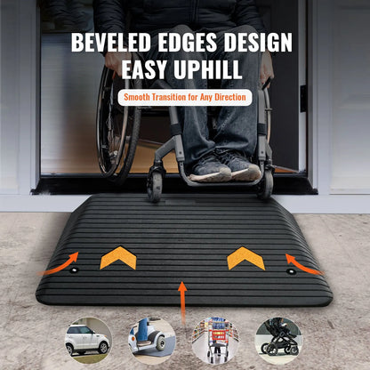 Upgraded Rubber Threshold Ramp, 10.2 cm Rise Door Ramp with 1 Channel, Natural Rubber Car Ramp with Non-Slip Textured Surface, 15 tons Load Capacity Curb Ramp for Wheelchair and Scooter - Image 2