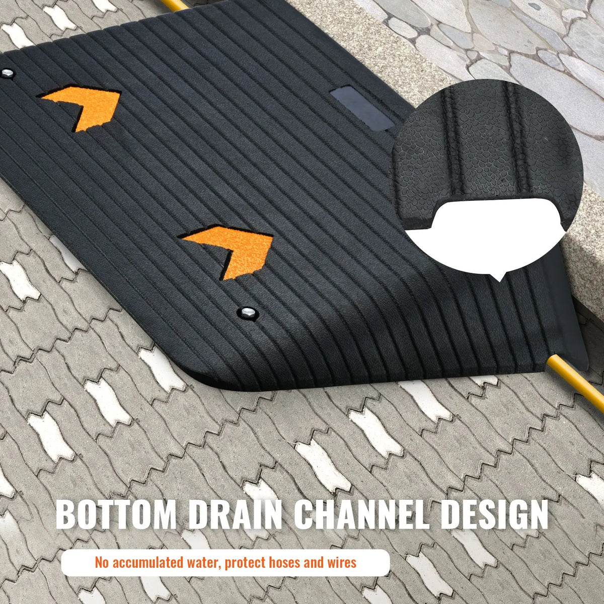 Upgraded Rubber Threshold Ramp, 10.2 cm Rise Door Ramp with 1 Channel, Natural Rubber Car Ramp with Non-Slip Textured Surface, 15 tons Load Capacity Curb Ramp for Wheelchair and Scooter - Image 5