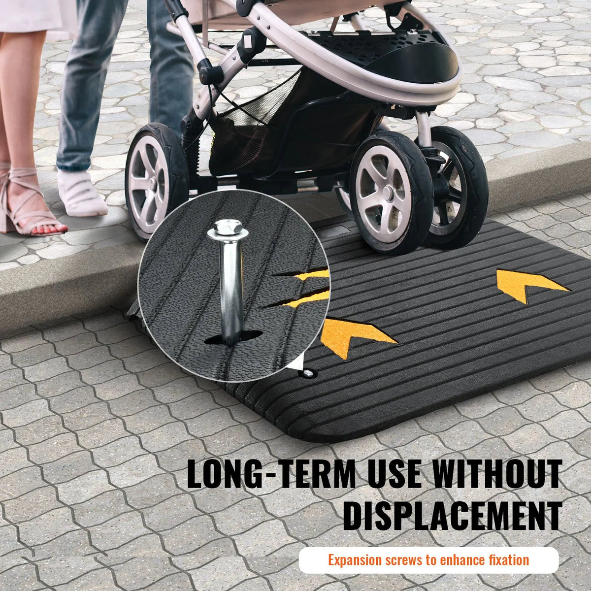 Upgraded Rubber Threshold Ramp, 10.2 cm Rise Door Ramp with 1 Channel, Natural Rubber Car Ramp with Non-Slip Textured Surface, 15 tons Load Capacity Curb Ramp for Wheelchair and Scooter - Image 6