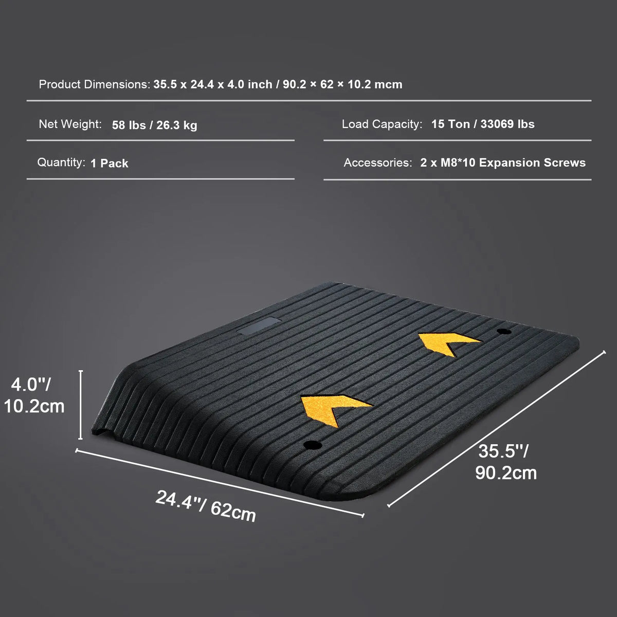 Upgraded Rubber Threshold Ramp, 10.2 cm Rise Door Ramp with 1 Channel, Natural Rubber Car Ramp with Non-Slip Textured Surface, 15 tons Load Capacity Curb Ramp for Wheelchair and Scooter - Image 7