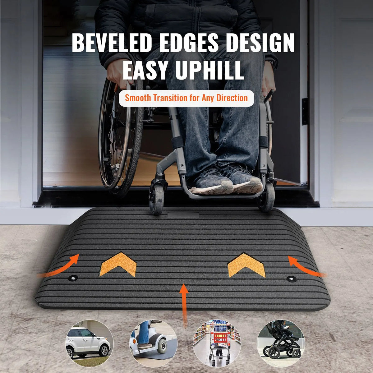 Upgraded Rubber Threshold Ramp, 8.9 cm Rise Door Ramp with 1 Channel, Natural Rubber Car Ramp with Non-Slip Textured Surface, 15 tons Load Capacity Curb Ramp for Wheelchair and Scooter - Image 2