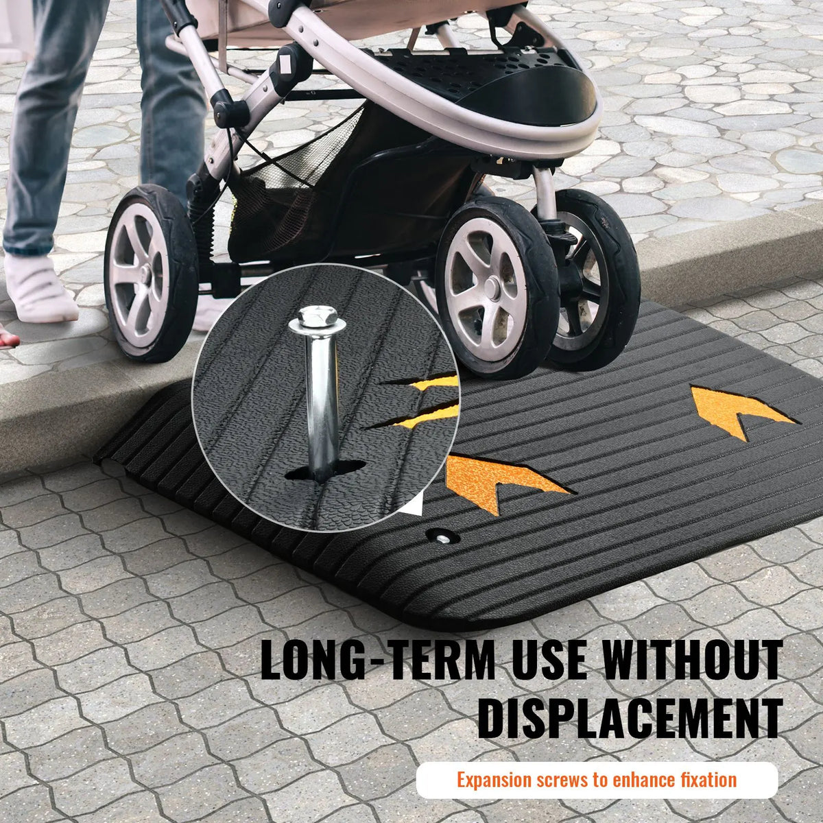 Upgraded Rubber Threshold Ramp, 8.9 cm Rise Door Ramp with 1 Channel, Natural Rubber Car Ramp with Non-Slip Textured Surface, 15 tons Load Capacity Curb Ramp for Wheelchair and Scooter - Image 6