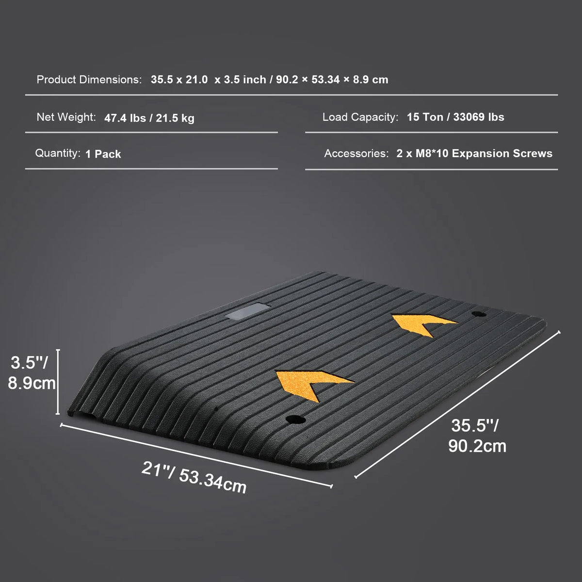Upgraded Rubber Threshold Ramp, 8.9 cm Rise Door Ramp with 1 Channel, Natural Rubber Car Ramp with Non-Slip Textured Surface, 15 tons Load Capacity Curb Ramp for Wheelchair and Scooter - Image 7