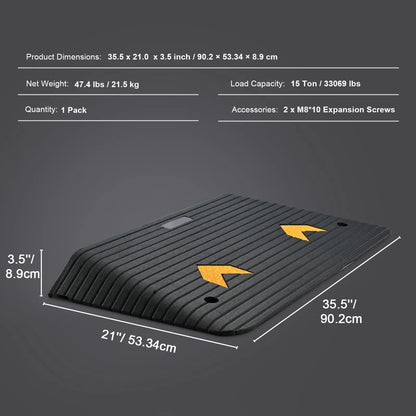 Upgraded Rubber Threshold Ramp, 8.9 cm Rise Door Ramp with 1 Channel, Natural Rubber Car Ramp with Non-Slip Textured Surface, 15 tons Load Capacity Curb Ramp for Wheelchair and Scooter - Image 7