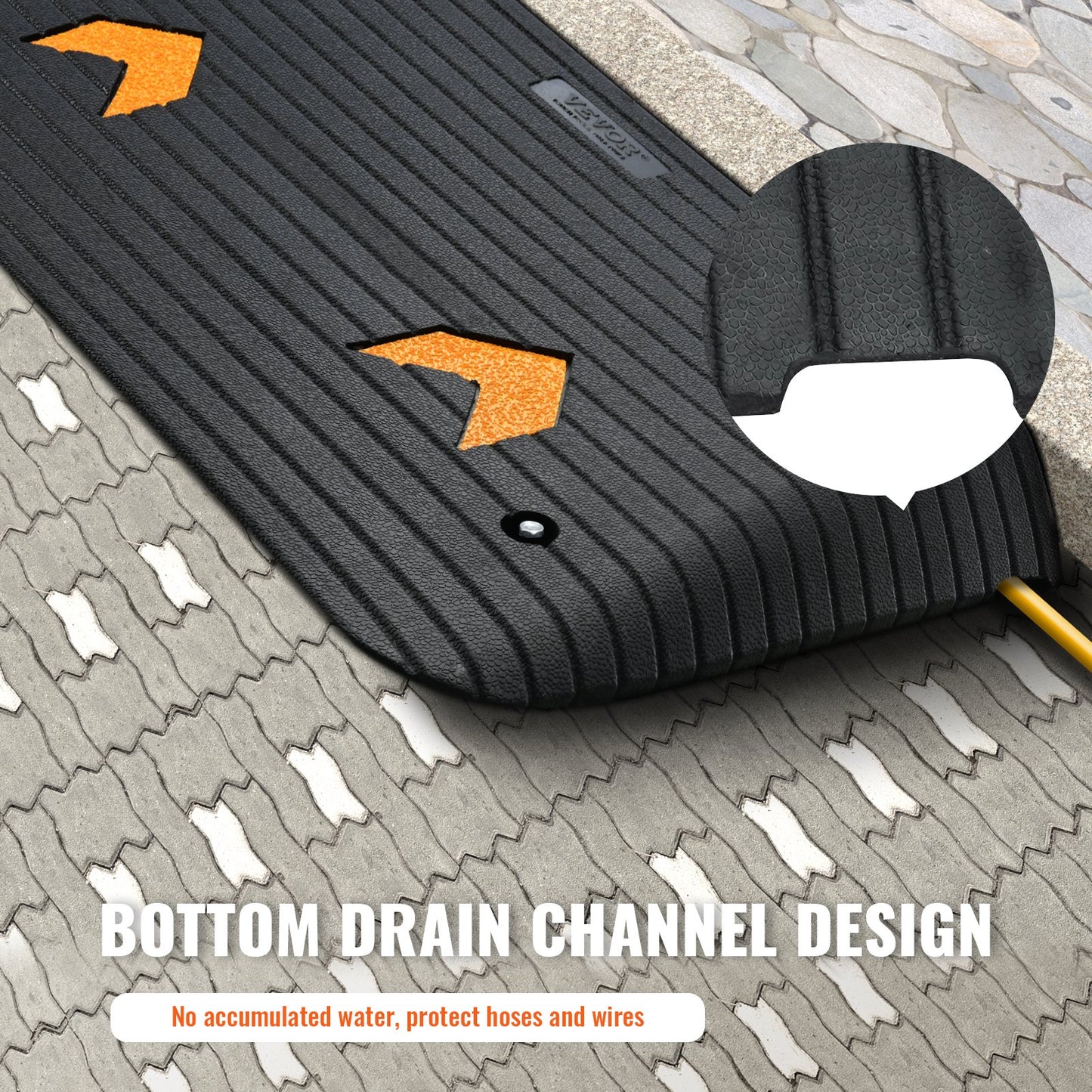 Upgraded Rubber Threshold Ramp, 8.9 cm Rise Door Ramp with 1 Channel, Natural Rubber Car Ramp with Non-Slip Textured Surface, 15 tons Load Capacity Curb Ramp for Wheelchair and Scooter - Image 5