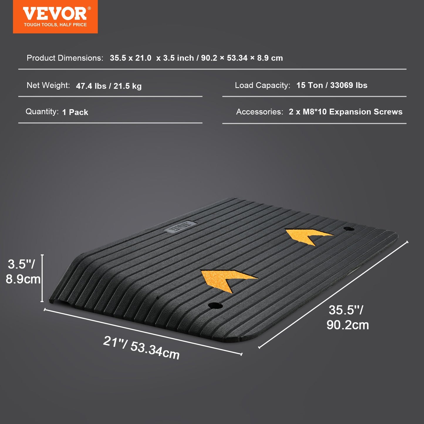 Upgraded Rubber Threshold Ramp, 8.9 cm Rise Door Ramp with 1 Channel, Natural Rubber Car Ramp with Non-Slip Textured Surface, 15 tons Load Capacity Curb Ramp for Wheelchair and Scooter - Image 7