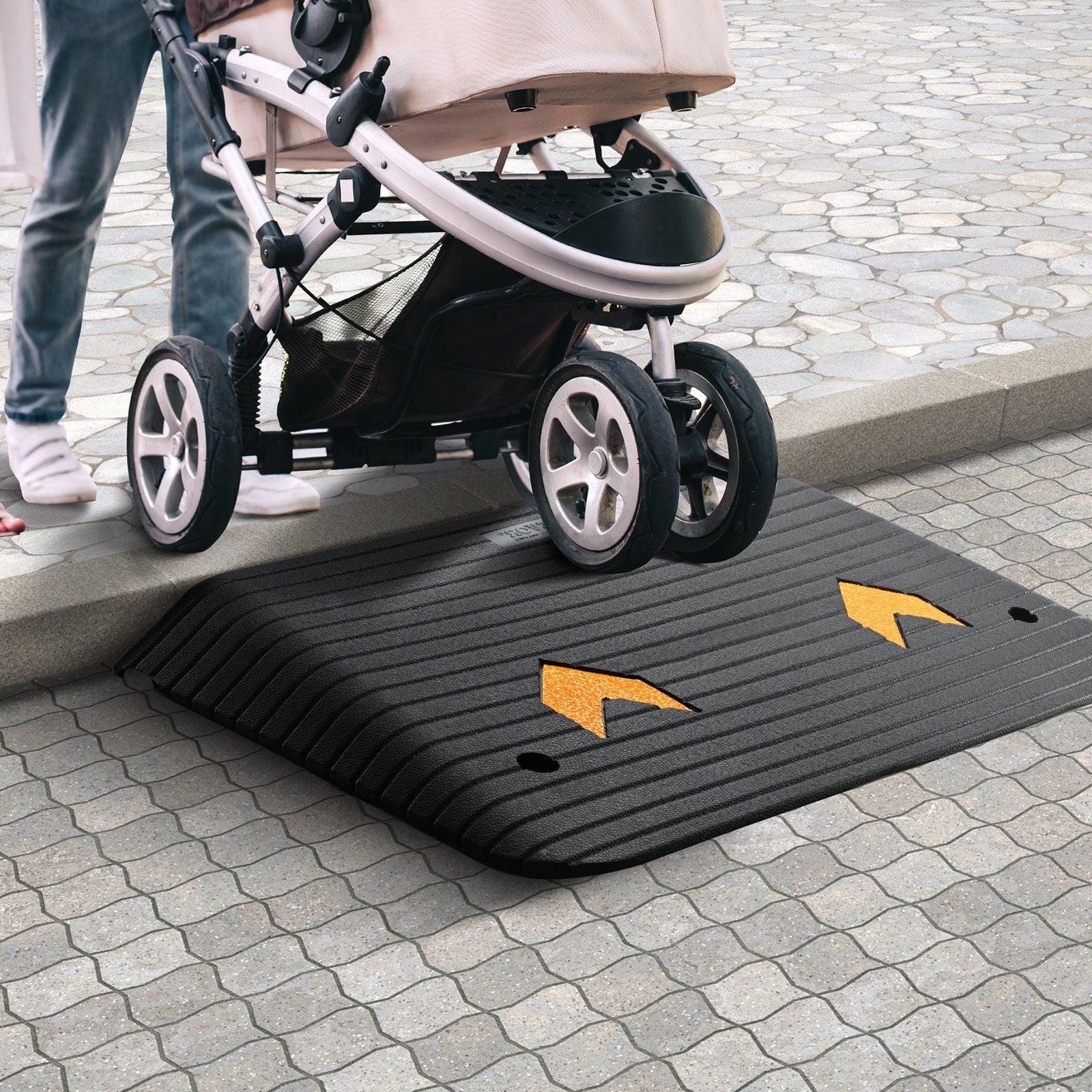 Upgraded Rubber Threshold Ramp, 8.9 cm Rise Door Ramp with 1 Channel, Natural Rubber Car Ramp with Non-Slip Textured Surface, 15 tons Load Capacity Curb Ramp for Wheelchair and Scooter - Image 8